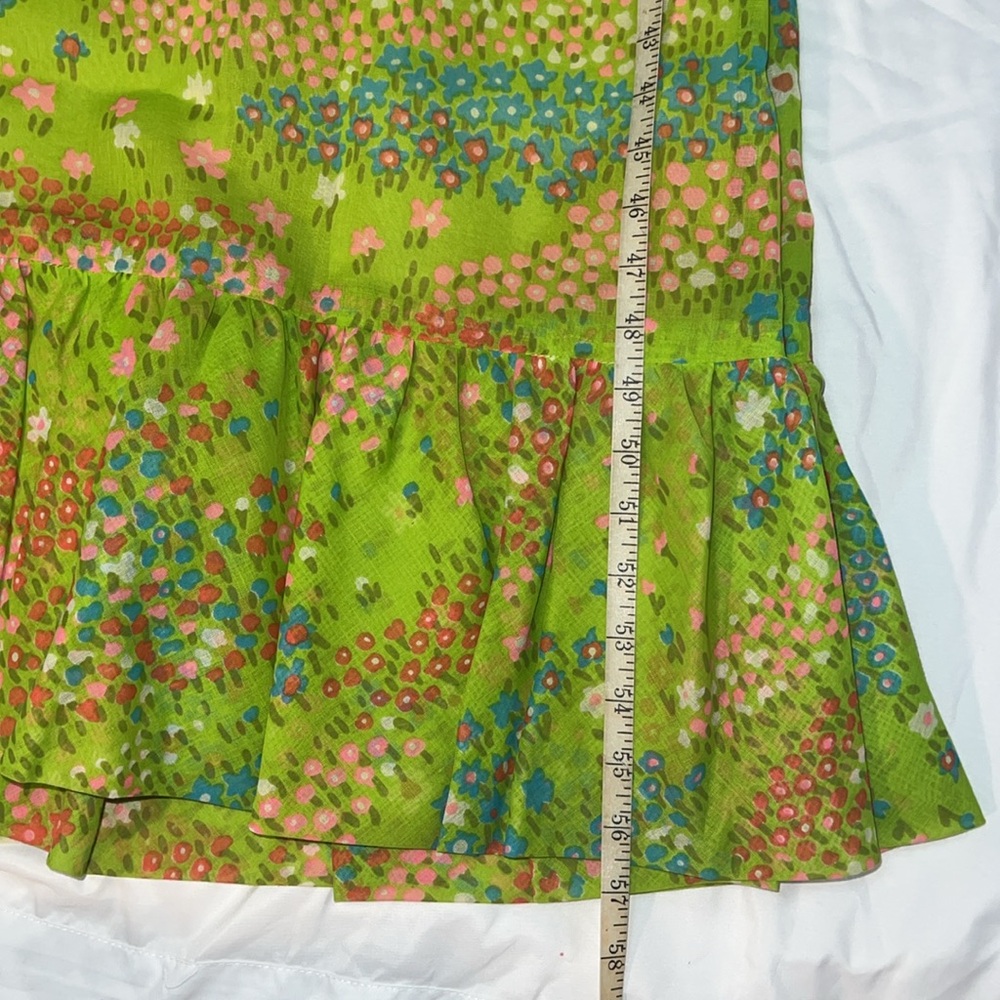 Vintage 1960’s to 1970’s Colorful Green Floral Print Puff Sleeve Maxi Dress - Picture 9 of 12